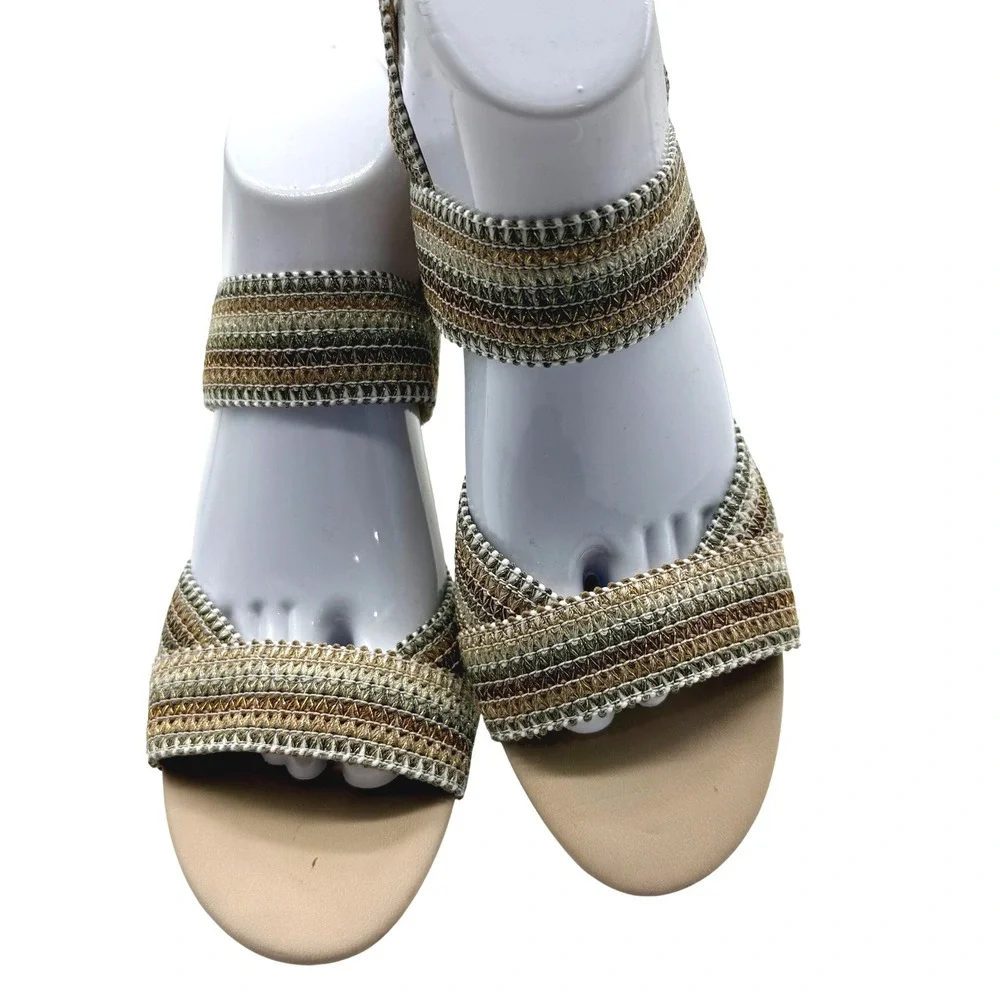 Coach and Four Wedge Sandals Women 10M‎ Gold Silver Bronze Metallic Cork Boho